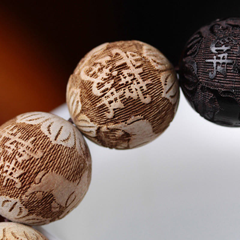 Bracciale della pace inciso Buddha Stones, legno di ebano, legno di canfora e Yin Yang, bue - image 11