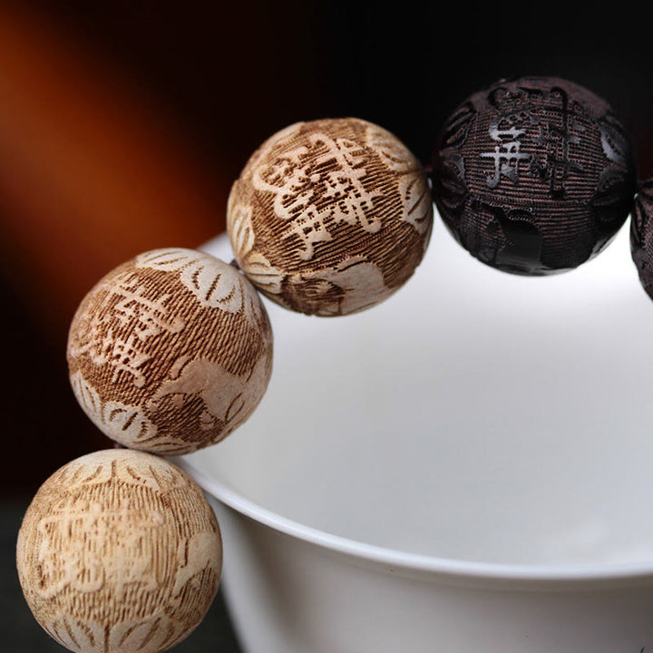 Bracciale della pace inciso Buddha Stones, legno di ebano, legno di canfora e Yin Yang, bue - image 10