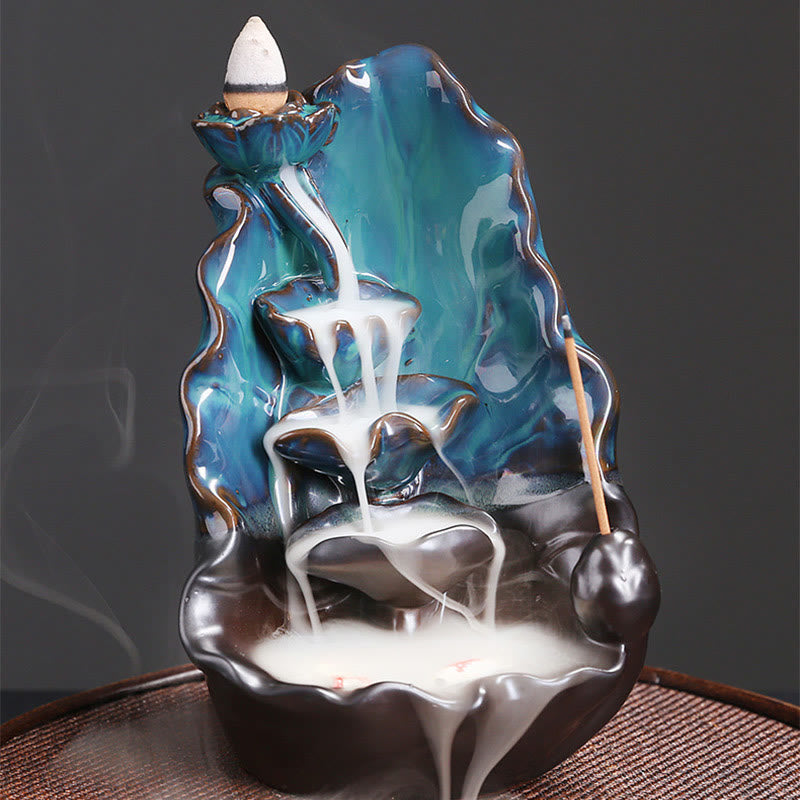 Bruciatore di incenso spirituale con fontana di fumo a riflusso in ceramica, foglia di loto blu, Buddha Stones, decorazione - image 5