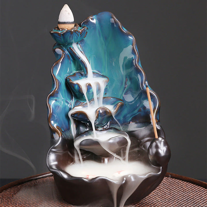 Bruciatore di incenso spirituale con fontana di fumo a riflusso in ceramica, foglia di loto blu, Buddha Stones, decorazione - image 5