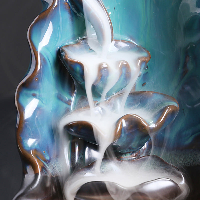 Bruciatore di incenso spirituale con fontana di fumo a riflusso in ceramica, foglia di loto blu, Buddha Stones, decorazione - image 8