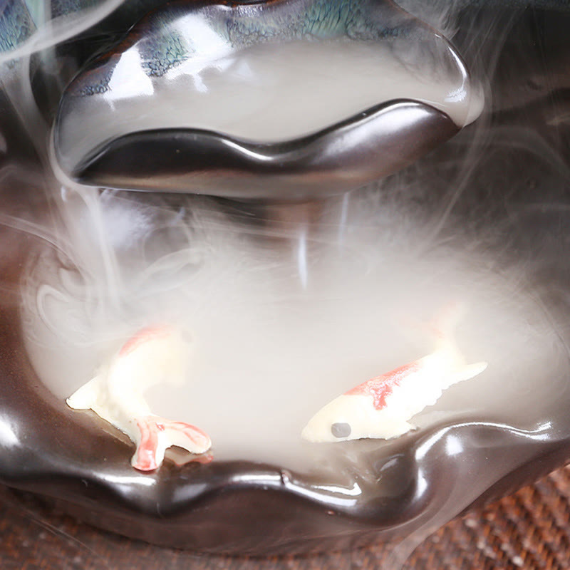 Bruciatore di incenso spirituale con fontana di fumo a riflusso in ceramica, foglia di loto blu, Buddha Stones, decorazione - image 9