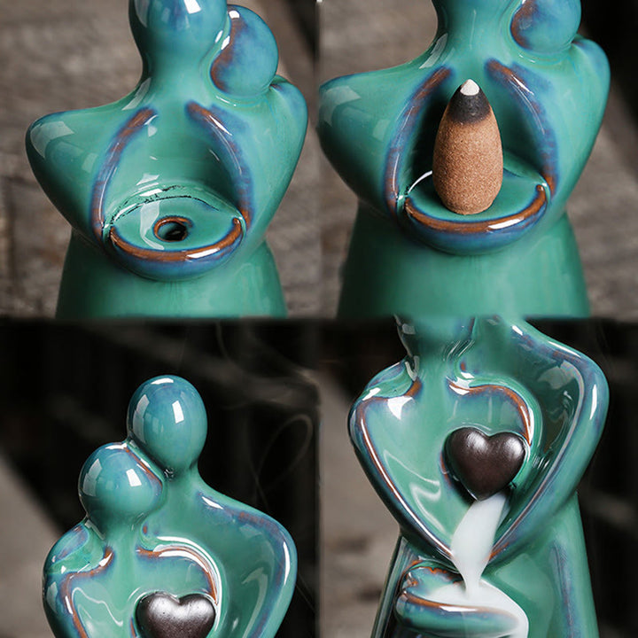 Bruciatore di incenso curativo in ceramica con fontana di fumo a riflusso, decorazione per coppia di amanti , Buddha Stones. - image 7