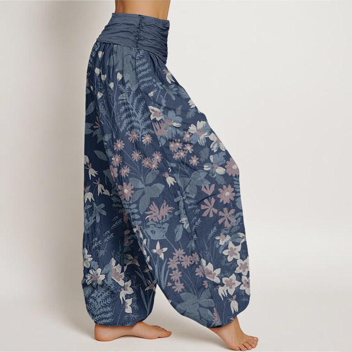 Pantaloni harem con elastico in vita da donna, motivo : Buddha Stones Casual Daisy Flowers Leaves Design - image 9