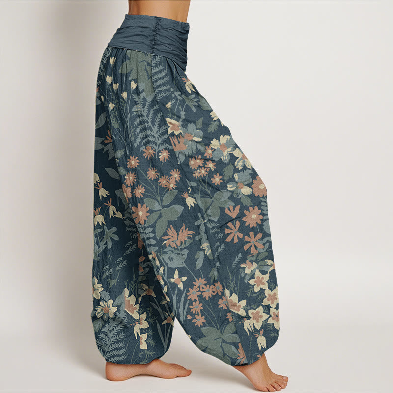Pantaloni harem con elastico in vita da donna, motivo : Buddha Stones Casual Daisy Flowers Leaves Design - image 2