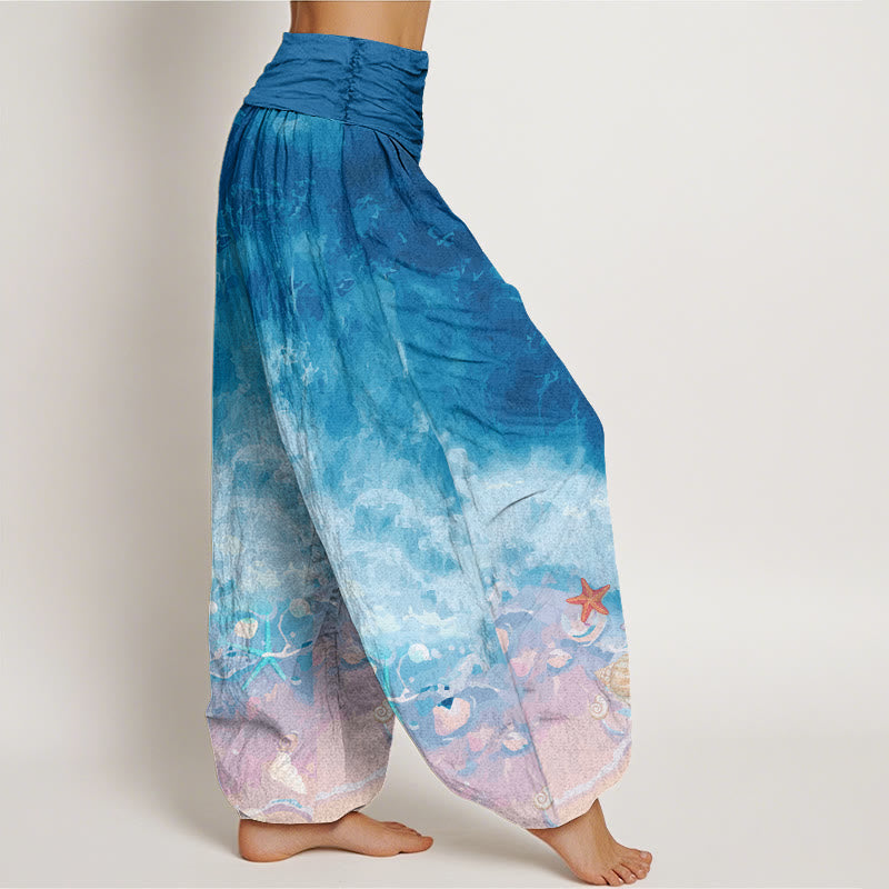 Pantaloni harem con elastico in vita da donna con motivo Buddha Stones Vast Ocean - image 6