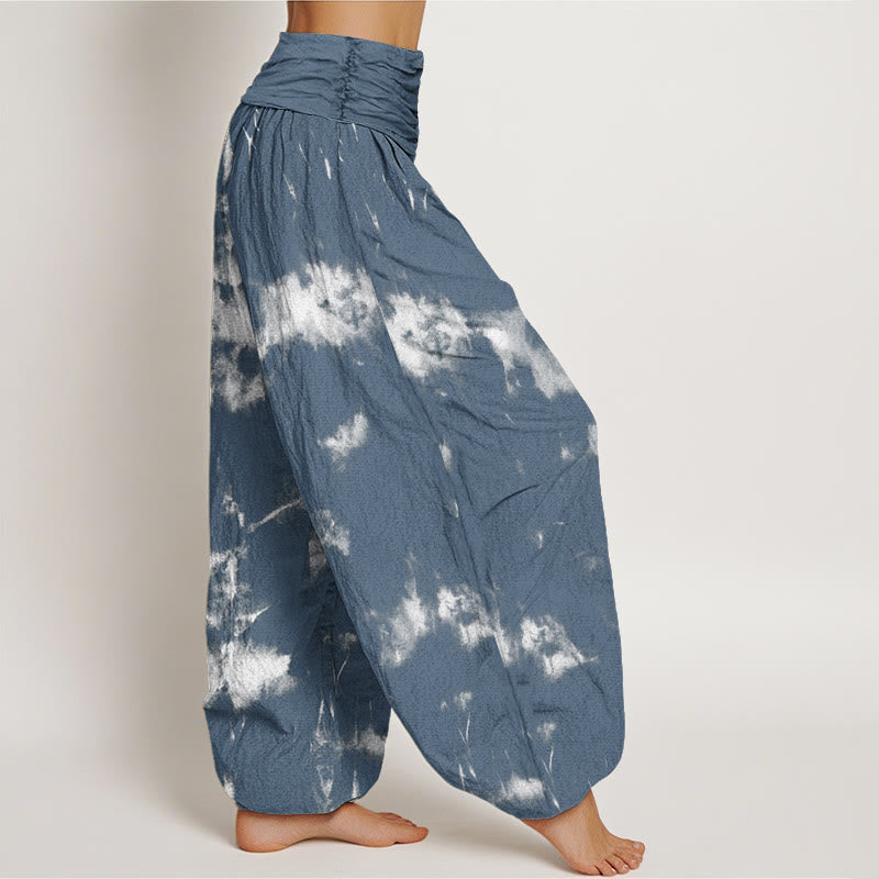 Pantaloni harem elastici in vita da donna con motivo tie-dye, linee bianche , Buddha Stones - image 6