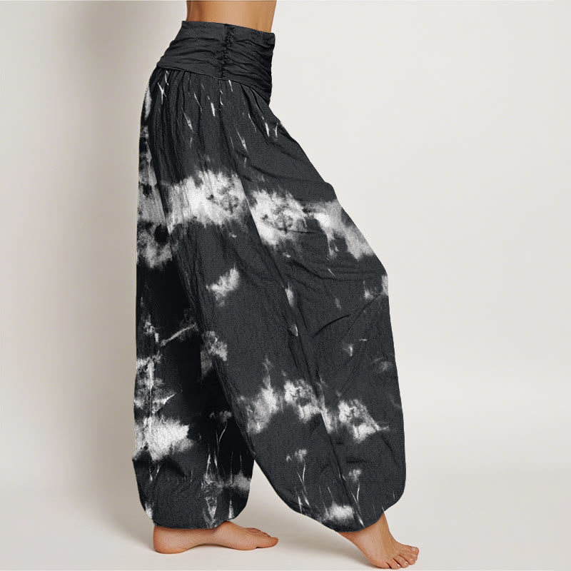 Pantaloni harem elastici in vita da donna con motivo tie-dye, linee bianche , Buddha Stones - image 2