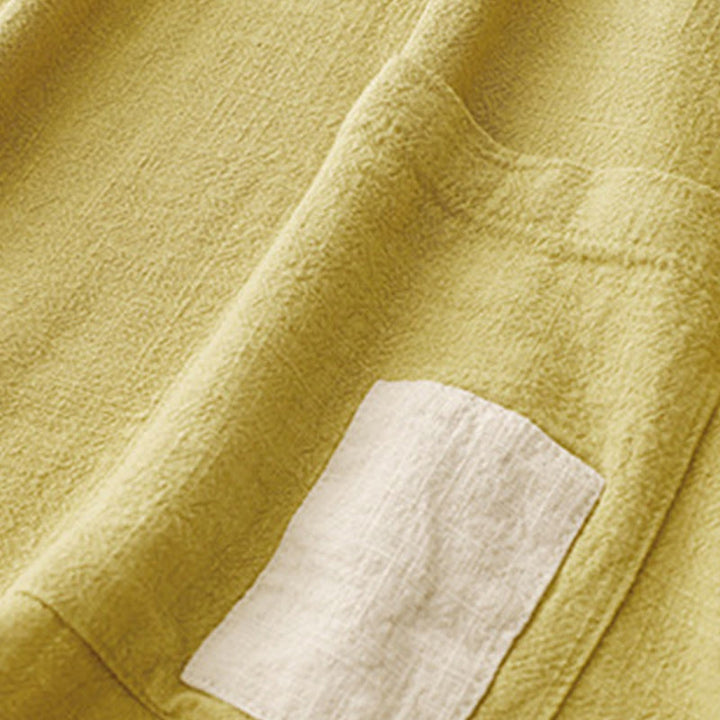 Camicia da donna in lino e cotone con maniche a mezza manica, con tasche, spacchi laterali e bottoni a rana, color block Buddha Stones - image 12