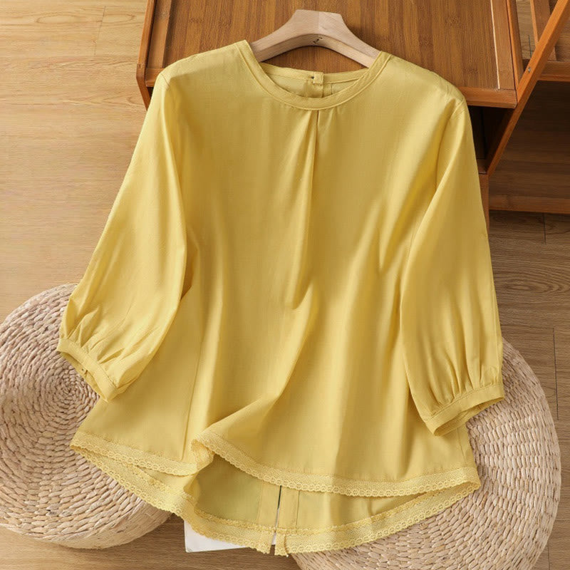 Camicia da donna in lino e cotone con maniche a tre quarti, girocollo, monopetto , Buddha Stones - Cachi - US14, UK/AU18, EU46 (2XL) - image 1