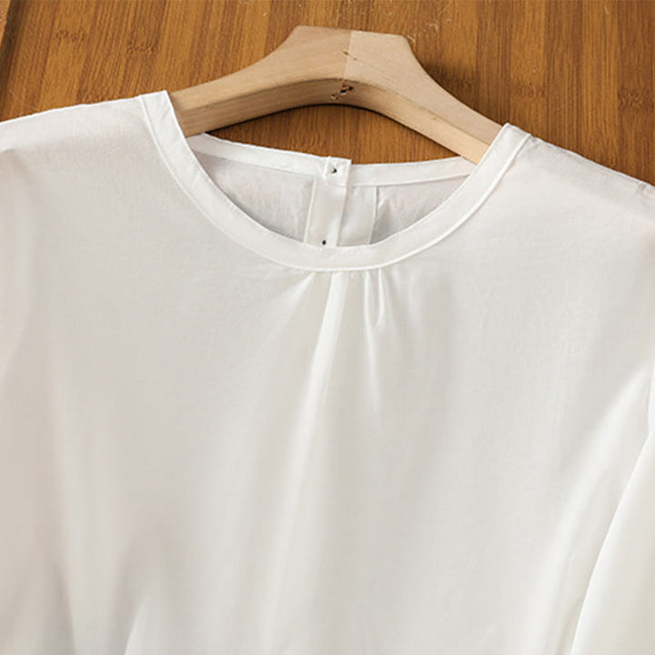 Camicia da donna in lino e cotone con maniche a tre quarti, girocollo, monopetto , Buddha Stones - image 12