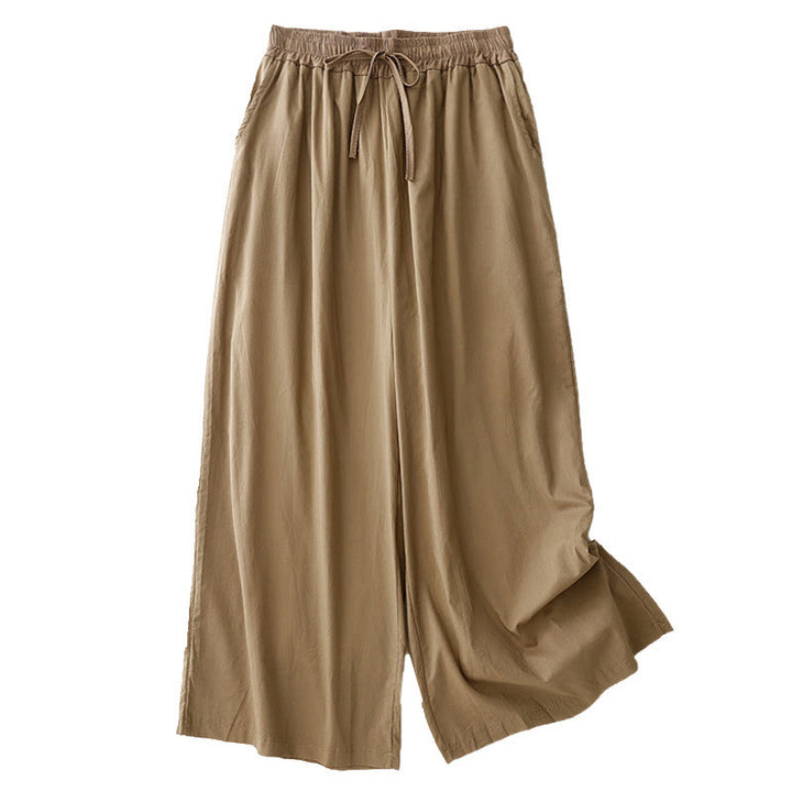 Pantaloni da donna a gamba larga con coulisse e tasche, con contrasto di colore artistico Buddha Stones - image 15