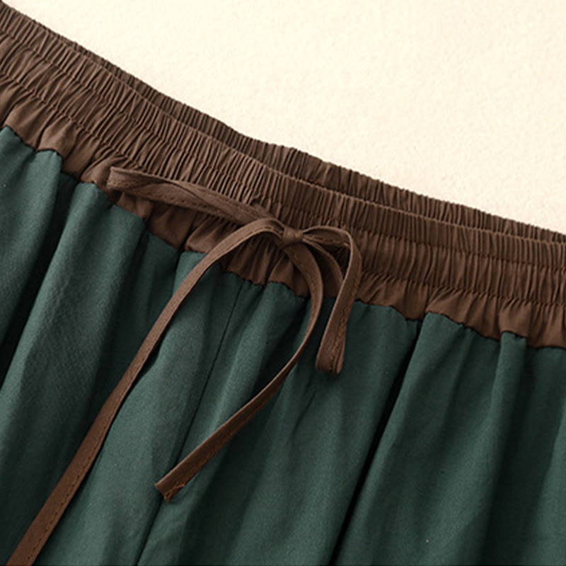 Pantaloni da donna a gamba larga con coulisse e tasche, con contrasto di colore artistico Buddha Stones - image 17