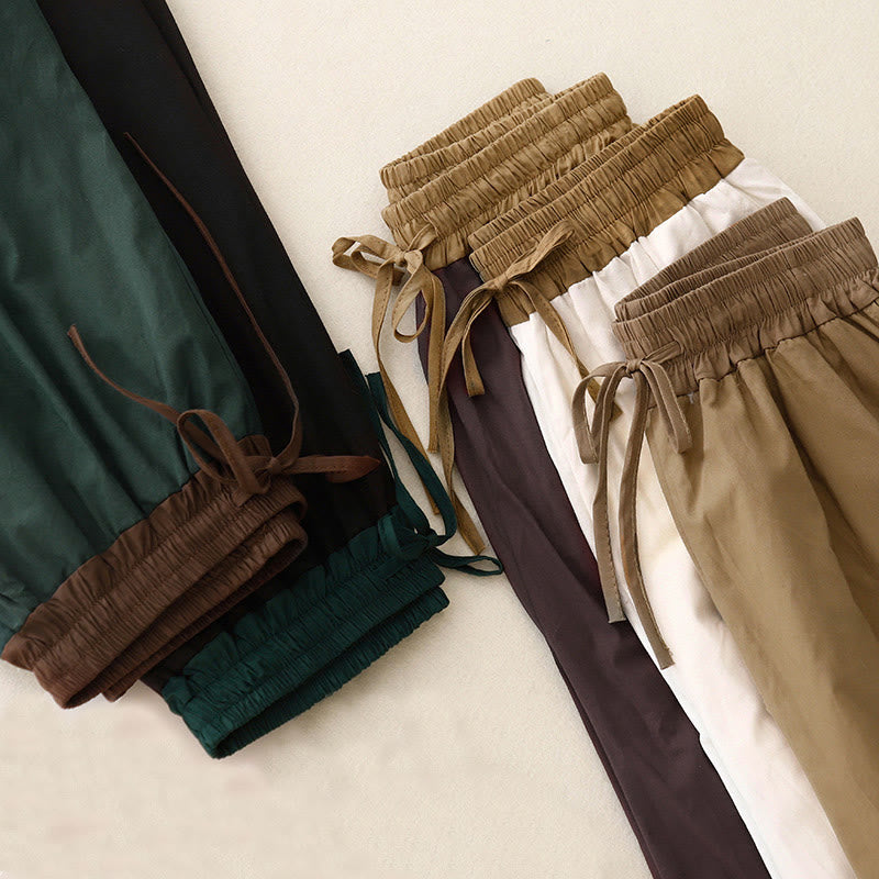 Pantaloni da donna a gamba larga con coulisse e tasche, con contrasto di colore artistico Buddha Stones - image 25
