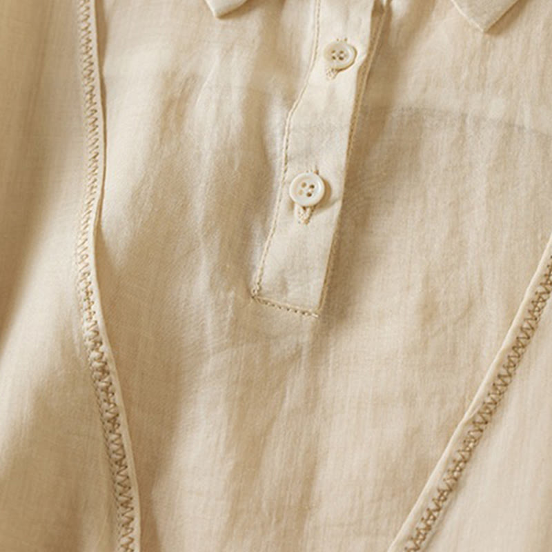 Camicia da donna in cotone e lino, modello Buddha Stones, retro, tinta unita, finto due pezzi, bottoni, mezza manica - image 38