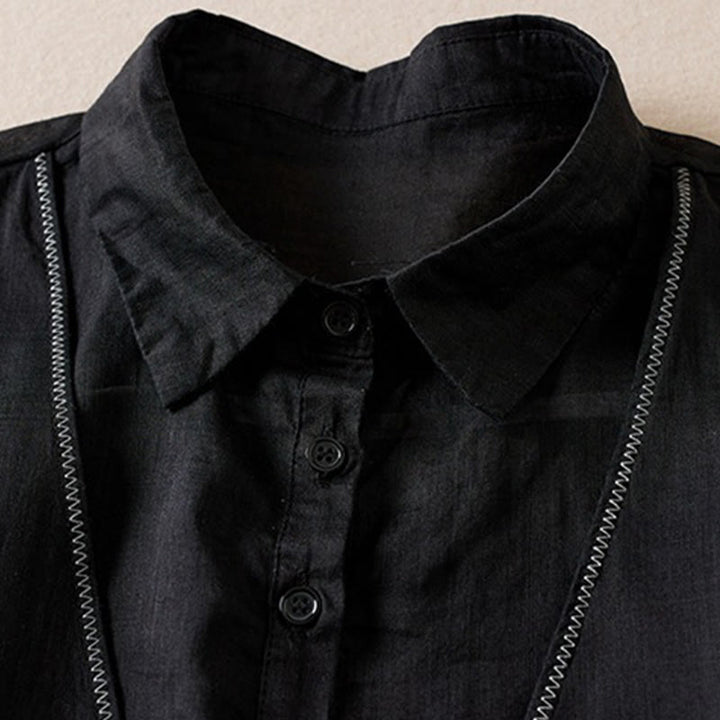 Camicia da donna in cotone e lino, modello Buddha Stones, retro, tinta unita, finto due pezzi, bottoni, mezza manica - image 29