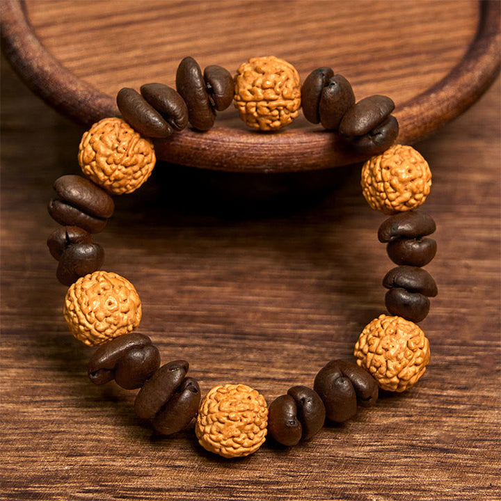 Braccialetto portafortuna Bodhi con chicchi di caffè naturali fatti a mano e Buddha Stones - image 3