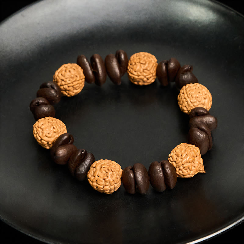 Braccialetto portafortuna Bodhi con chicchi di caffè naturali fatti a mano e Buddha Stones - image 5