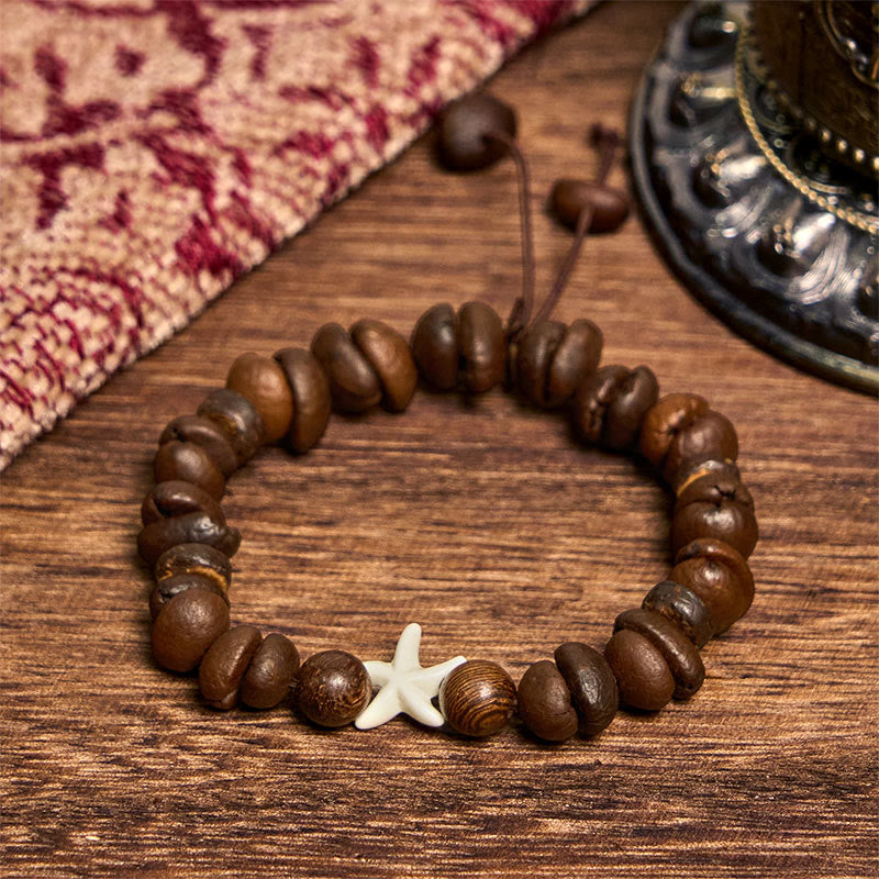 Bracciale a forma di stella marina con perline di legno, chicchi di caffè naturali fatti a mano Buddha Stones - image 2