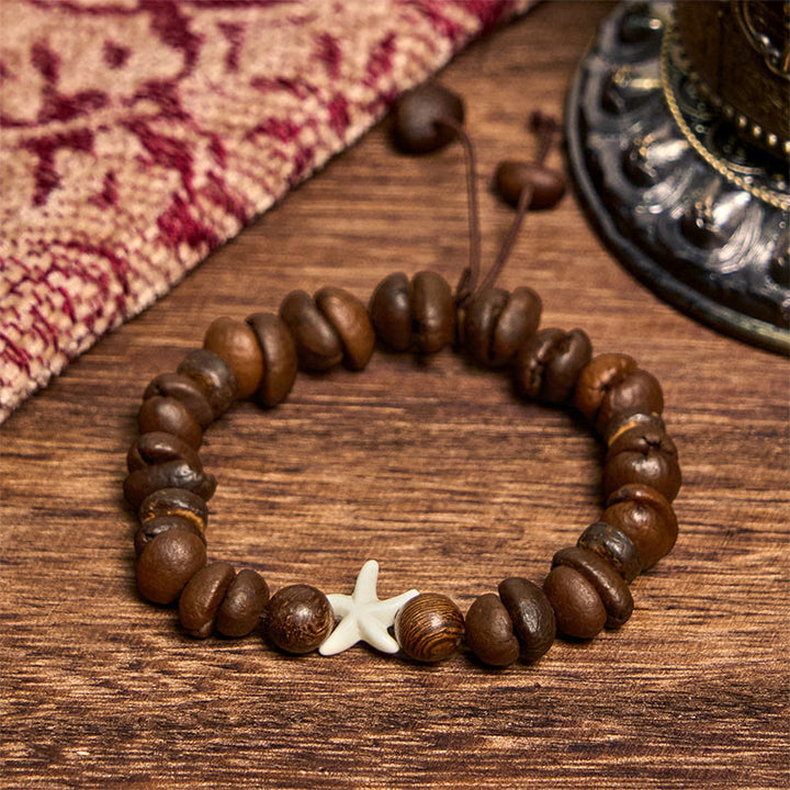 Bracciale a forma di stella marina con perline di legno, chicchi di caffè naturali fatti a mano Buddha Stones - image 2