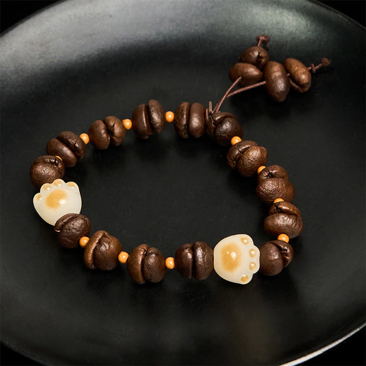 Braccialetto della pace con testa di gatto, semi di Bodhi, artigli e zampe, fatto a mano con chicchi di caffè naturali Buddha Stones - image 17