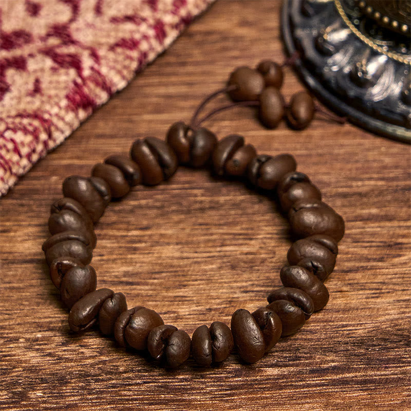 Bracciale Buddha Stones fatto a mano con chicchi di caffè naturali - Ciondolo a forma di chicchi di caffè (circonferenza polso 14-17 cm) - image 1
