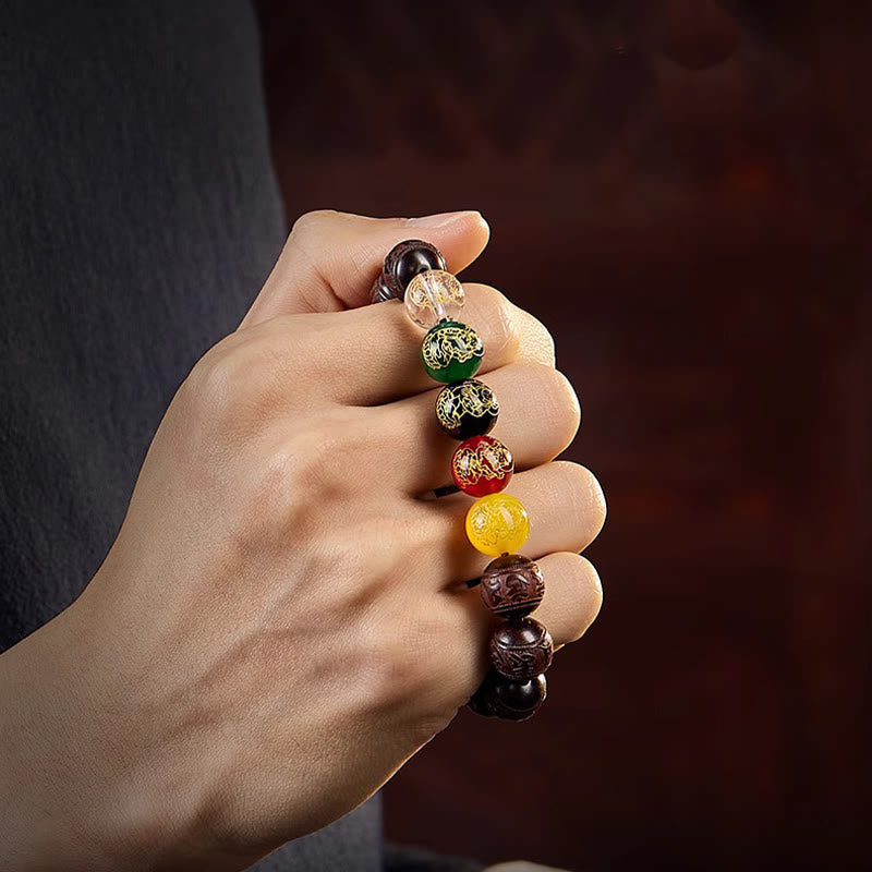 Braccialetto Buddha Stones con piccola foglia di sandalo rosso, cinque direzioni, divinità della ricchezza e della calma - image 13