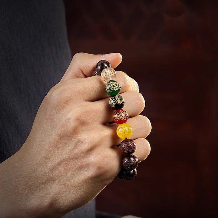 Braccialetto Buddha Stones con piccola foglia di sandalo rosso, cinque direzioni, divinità della ricchezza e della calma - image 13