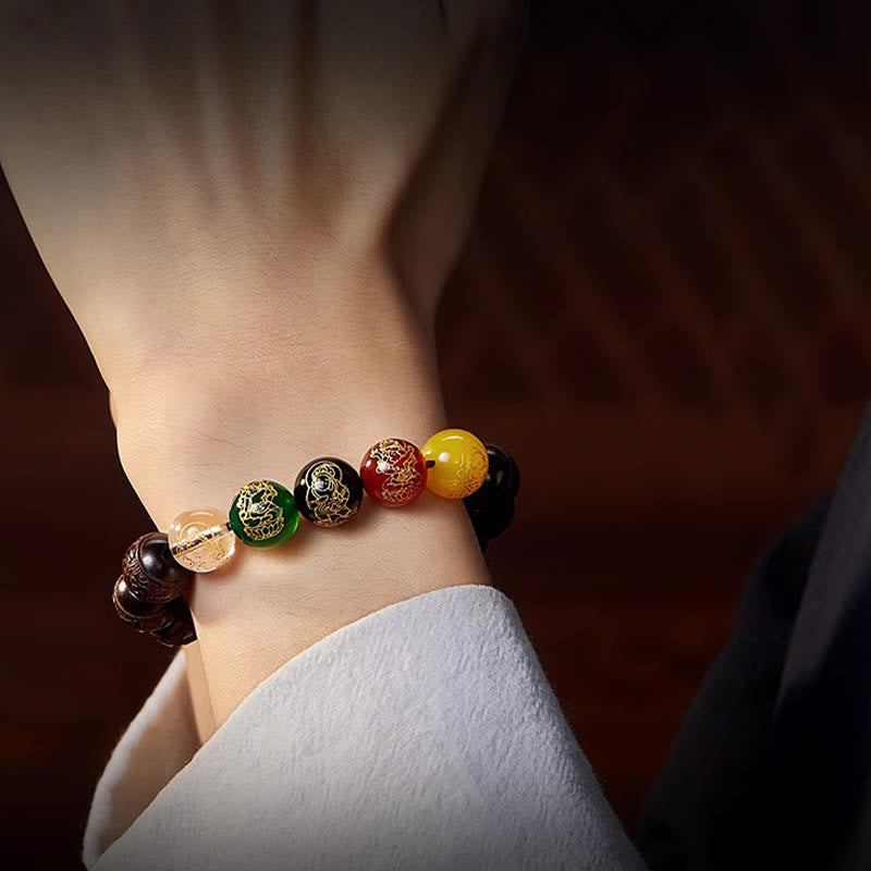 Braccialetto Buddha Stones con piccola foglia di sandalo rosso, cinque direzioni, divinità della ricchezza e della calma - image 16