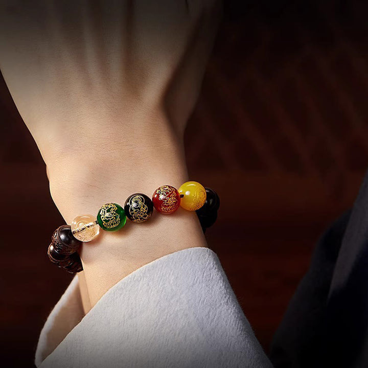 Braccialetto Buddha Stones con piccola foglia di sandalo rosso, cinque direzioni, divinità della ricchezza e della calma - image 16