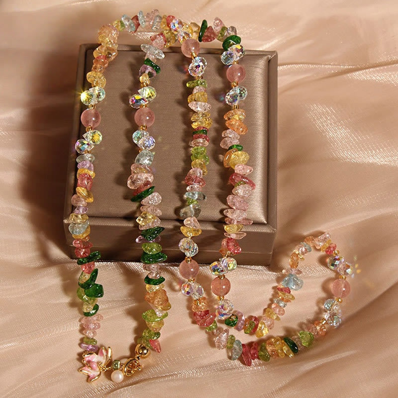 Collana con ciondolo a forma di farfalla, fiore, ametista, quarzo fragola e pietre Buddha Stones. - Cristallo colorato con fiore - image 11