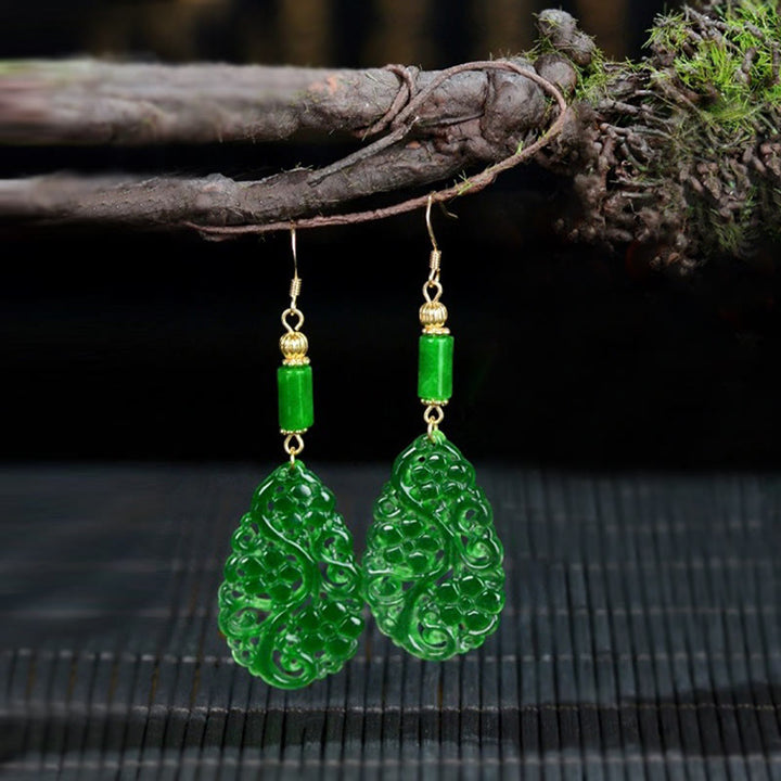 Orecchini portafortuna in argento sterling 925 con gocce d'acqua Buddha Stones , forma cava, giada, agata rossa - Pali in giada e argento - image 7