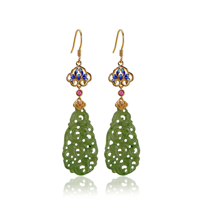 Orecchini della prosperità in argento sterling 925 con smalto in giada Hetian cava e Buddha Stones - image 9