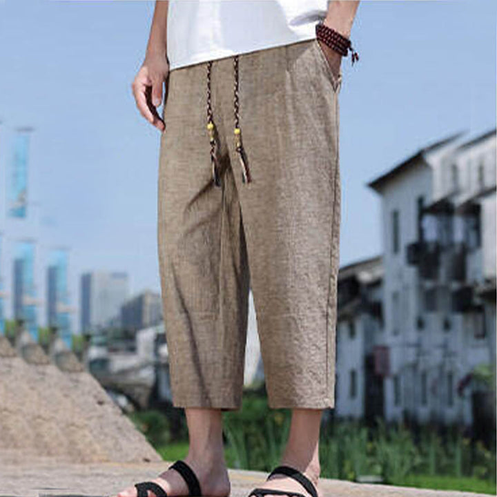 Pantaloni da uomo in spandex con tasche, lunghezza 7-8, con perline intrecciate e cordoncino in vita, stile casual, Buddha Stones - image 14
