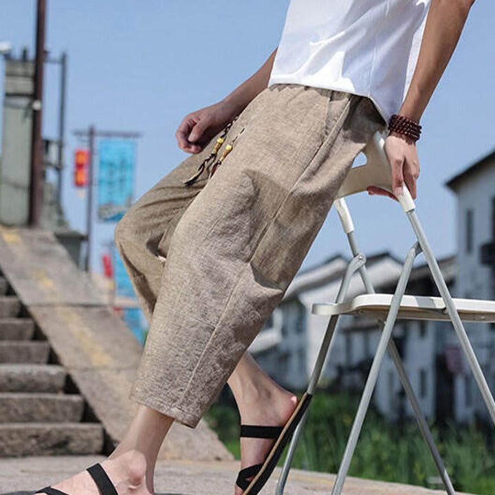 Pantaloni da uomo in spandex con tasche, lunghezza 7-8, con perline intrecciate e cordoncino in vita, stile casual, Buddha Stones - image 17