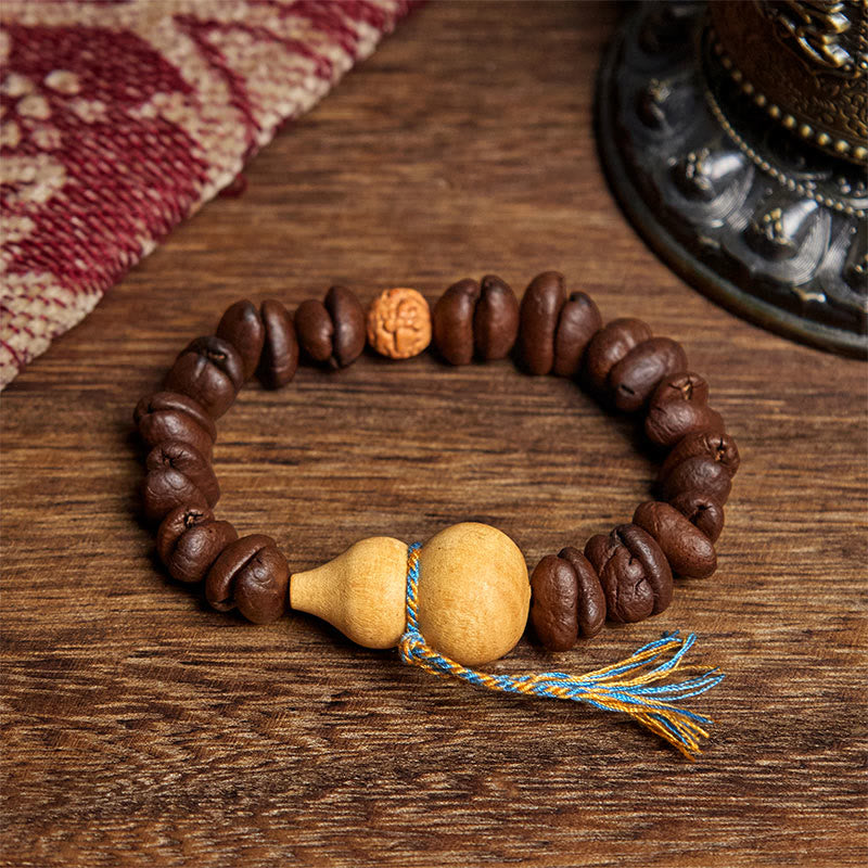 Bracciale Buddha Stones con chicchi di caffè e zucca naturale - Chicco di caffè (circonferenza del polso: 17,5 cm) - image 1