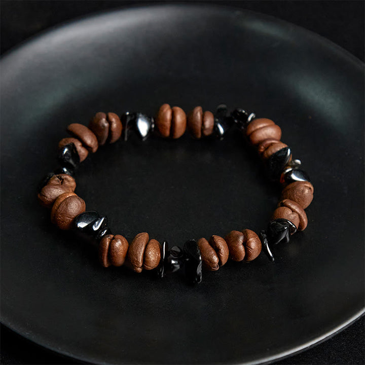 Bracciale Buddha Stones con chicchi di caffè naturali, ossidiana nera e quarzo rutilato - image 4