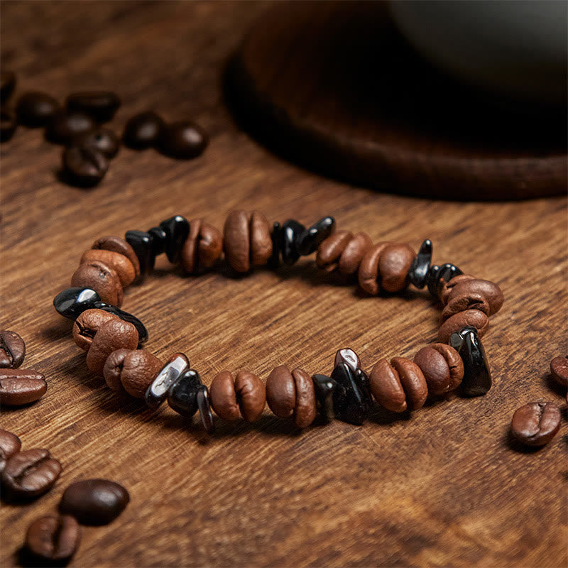 Bracciale Buddha Stones con chicchi di caffè naturali, ossidiana nera e quarzo rutilato - image 3
