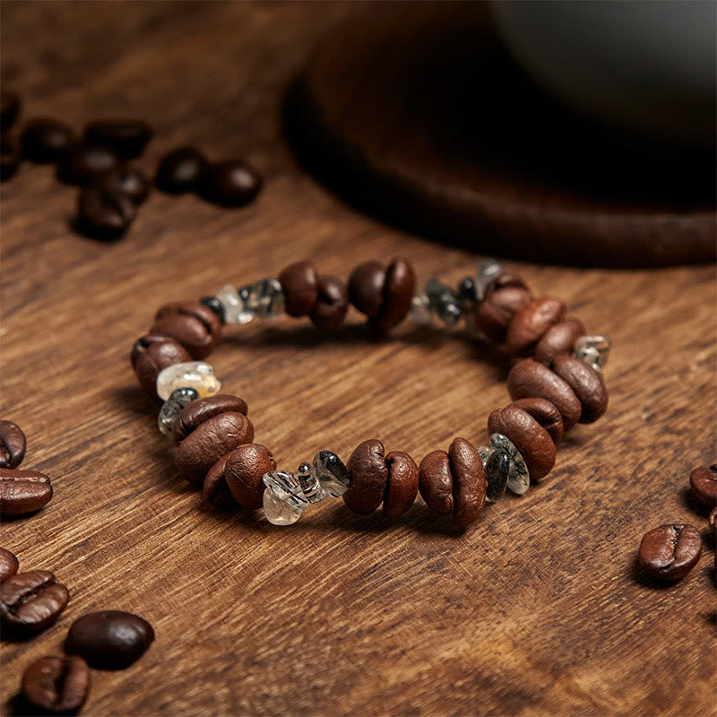 Bracciale Buddha Stones con chicchi di caffè naturali, ossidiana nera e quarzo rutilato - image 9