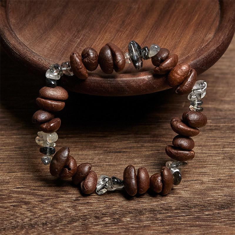 Bracciale Buddha Stones con chicchi di caffè naturali, ossidiana nera e quarzo rutilato - image 8