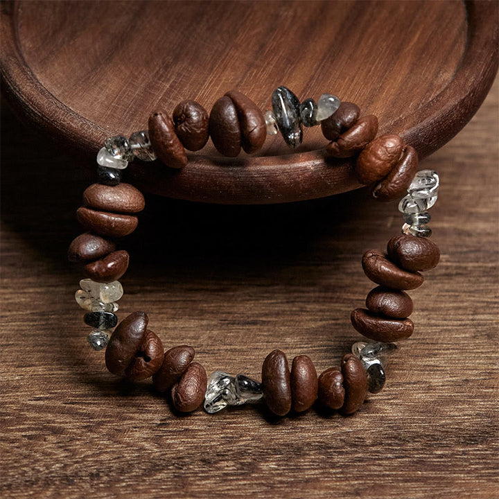 Bracciale Buddha Stones con chicchi di caffè naturali, ossidiana nera e quarzo rutilato - image 8