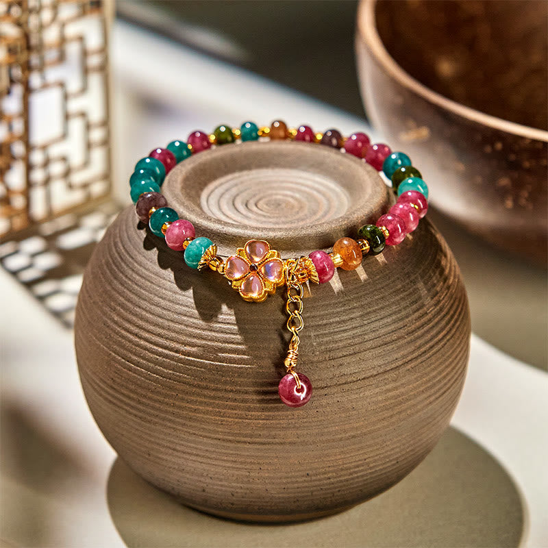 Bracciale dell'amore con fiore a quadrifoglio e tormalina Buddha Stones