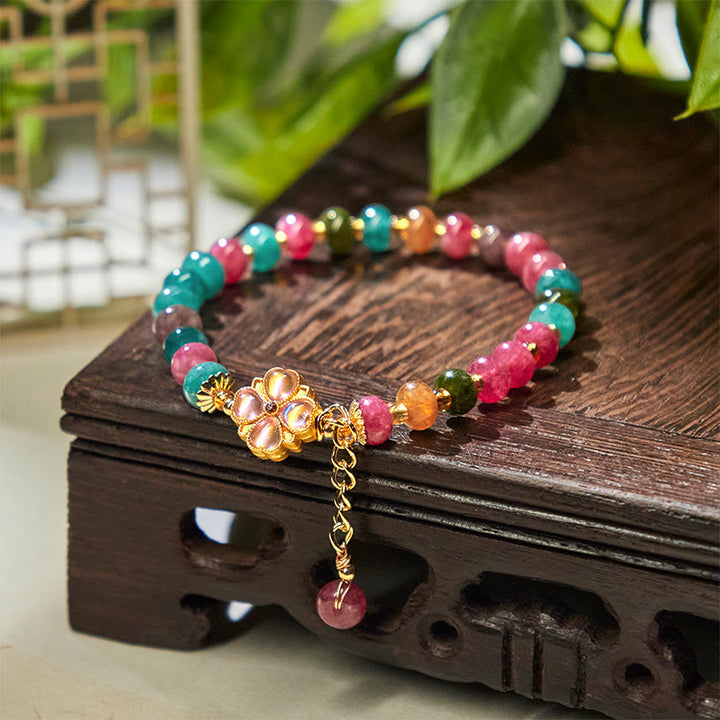 Bracciale dell'amore con fiore a quadrifoglio e tormalina Buddha Stones