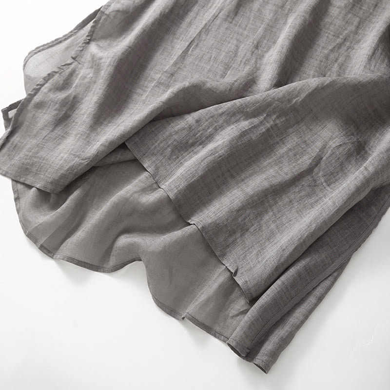 Abito midi in cotone e lino con maniche a tre quarti e ricamo casual Buddha Stones - image 17