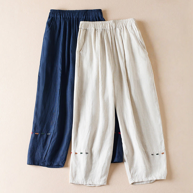 Pantaloni harem in lino e cotone con tasche, lunghezza 7-8, in filo colorato con Buddha Stones - image 18