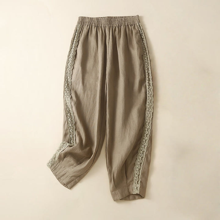 Pantaloni harem in lino e cotone con tasche, in pizzo semplice, Buddha Stones - Abbronzatura - US8-10, UK/AU12-14, EU40-42 (2XL) - image 0