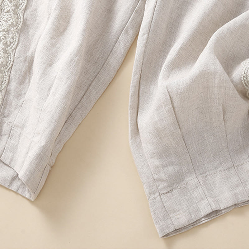 Pantaloni harem in lino e cotone con tasche, in pizzo semplice, Buddha Stones - image 13