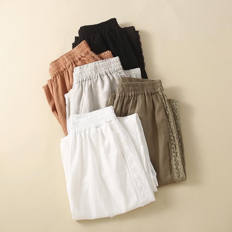 Pantaloni harem in lino e cotone con tasche, in pizzo semplice, Buddha Stones - image 28