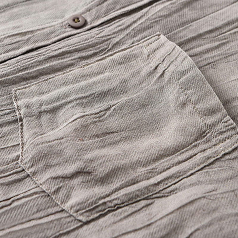 Camicia da uomo in lino ramiè con maniche lunghe, tasche, pieghe retrò, bottoni Buddha Stones - image 12