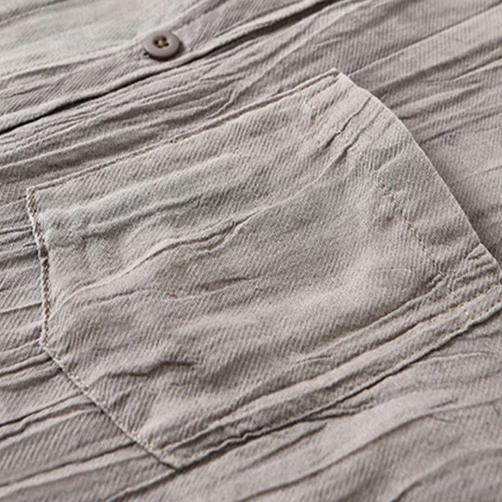 Camicia da uomo in lino ramiè con maniche lunghe, tasche, pieghe retrò, bottoni Buddha Stones - image 12